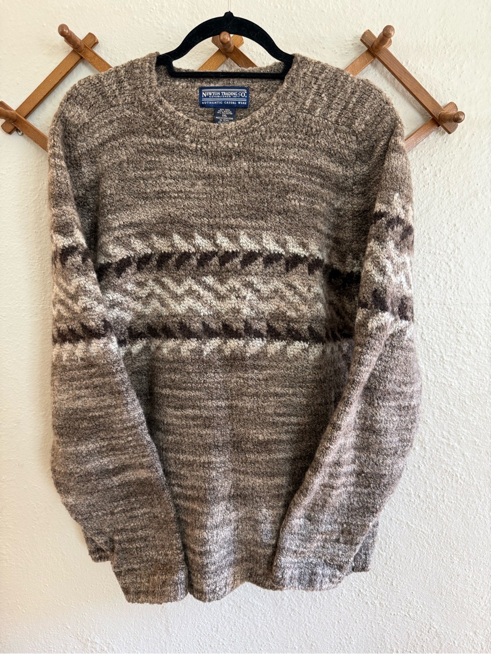 Vintage Wool Blend Chunky Crewneck Sweater in Heathered Brown